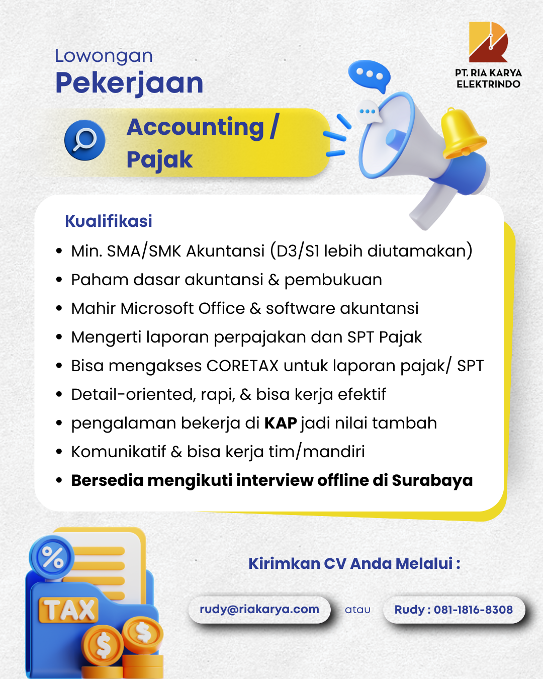Karir PT Ria Karya Elektrindo 3 akunting